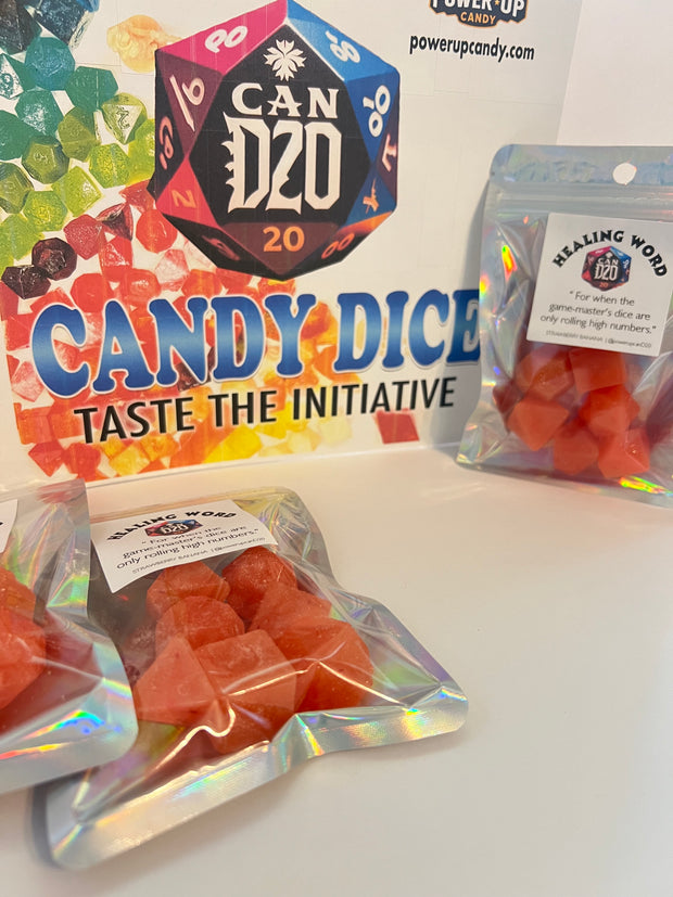 Strawberry Banana | "HEALING WORD" | CanD20 Candy Edible Dice Set, Candy D20, TTRPG Dice Gifts