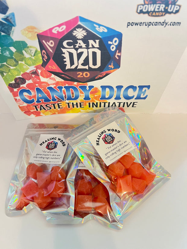 Strawberry Banana | "HEALING WORD" | CanD20 Candy Edible Dice Set, Candy D20, TTRPG Dice Gifts