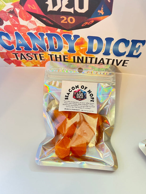 Peach Mango | "BEACON OF HOPE" | DnD TTRPG Dice Candy, Peach Mango Flavor Hard Candy Dice Candy