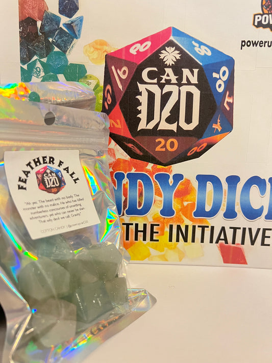 Candy Dice for DnD TTRPG, Gamer Gift - Cotton Candy Flavor Hard Candy Dice "FEATHER FALL"